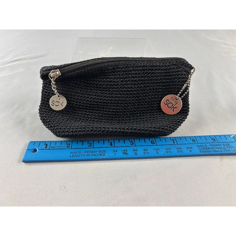 The Sak Black Crochet Knit Zipper Pouch‎ Coin Purse Cosmetic Bag Small